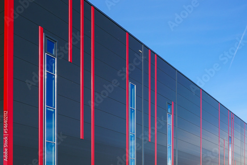 Colorful sandwich panels facade of a new metal construction thermally insulated industrial building photo