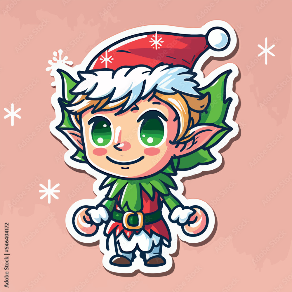 Christmas elf cartoon sticker, xmas santa elf stickers pack. Multicolor Christmas elf cartoon sticker, xmas santa elf stickers pack. Multicolor