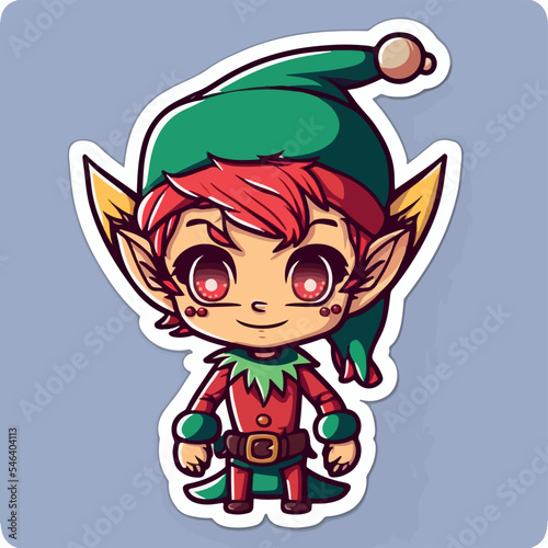 Christmas elf cartoon sticker  xmas santa elf stickers elements. New-year collection