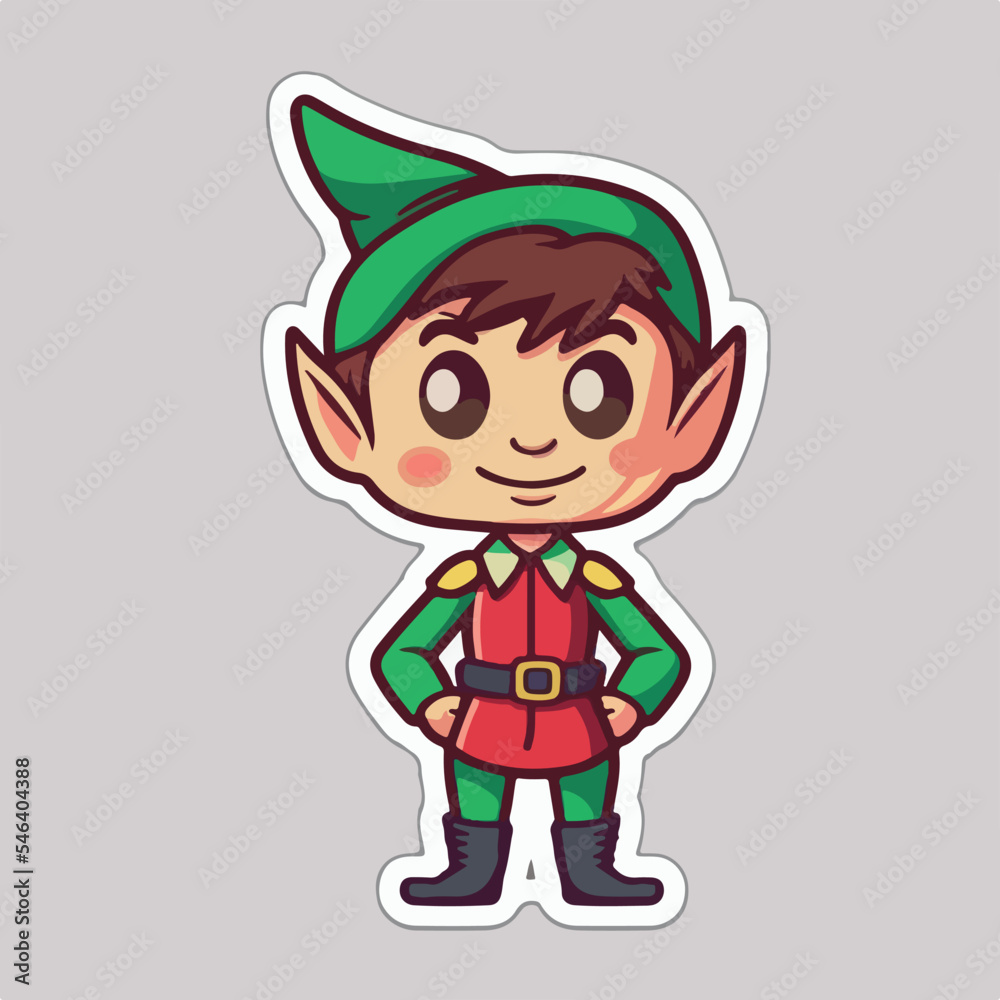 Christmas elf sticker, xmas santa elf printable stickers sheet. New-year collection