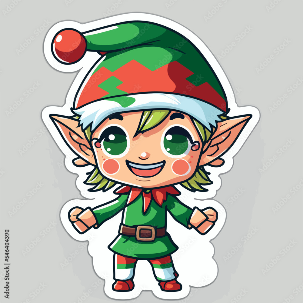 Christmas elf sticker, xmas santa elf stickers decoration. New-year collection Christmas elf sticker, xmas santa elf stickers decoration. New-year collection