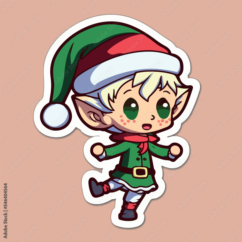 Fototapeta premium Sticker template with christmas elf, xmas santa elf character stickers. Multicolor