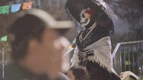 Person with the traditional skeleton custome for the day of the death, dia de los muertos 