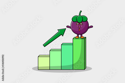 Mangosteen cute businessman mascot character with a deflation chart cartoon style design