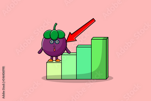 Mangosteen cute businessman mascot character with a inflation chart cartoon style design