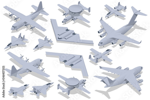 Fotobehang Isometric set of Military Aviation Air Force