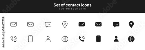 Set contact icon simple line style communication icons. Message chat messaging chatting phone talking location internet people mail inbox icon symbol sign for UI UX website mobile app.