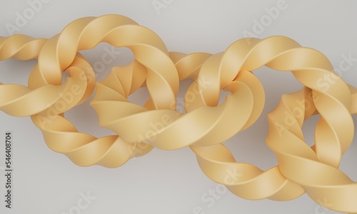Gold abstract chain 3d graphic object on white background