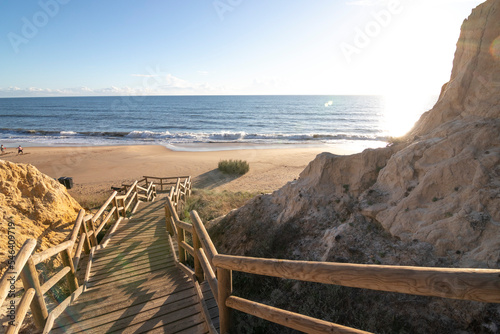 One of the most beautiful beaches in Spain, called (Cuesta Maneli, Huelva) in Spain. Surrounded by dunes, vegetation and cliffs. A gorgeous beach.