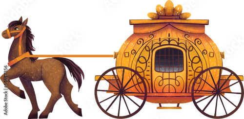 Golden carriage with horse-drawn carriage transport retro Victorian style