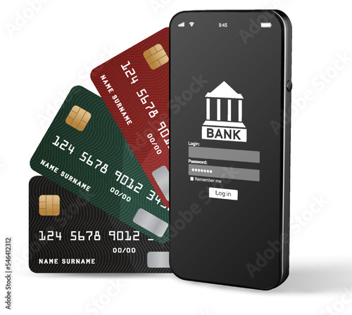 Mobile banking. Smartphone with internet online bank application. Piggy bank with usd money cash on white background. Save money business concept.
