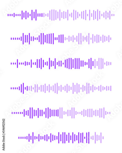 Sound wave icons. Voice message signs. Audio file pictograms. Record, pulse or voicemail sembols isolated on white background. Elements of online messenger, radio, podcast mobile app interface.
