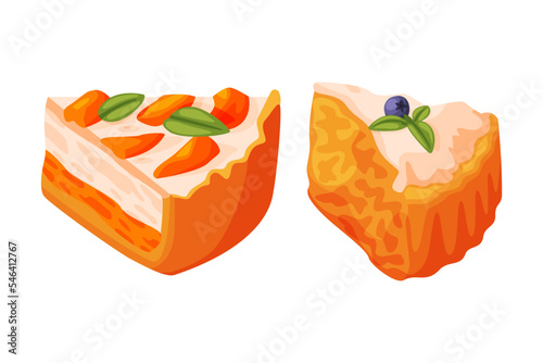 Cut Piece of Baked Pie with Sweet Creamy Filling and Shortcrust Pastry Vector Set