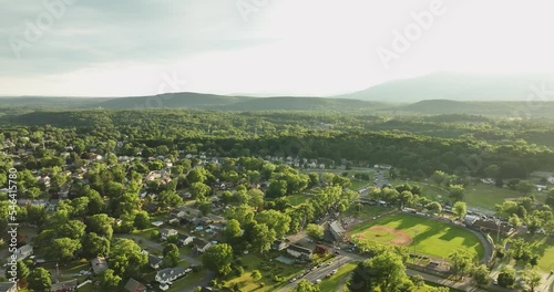 June 29, 2022 Afternoon summer aerial drone video of the area around Saugerties New York, USA. photo