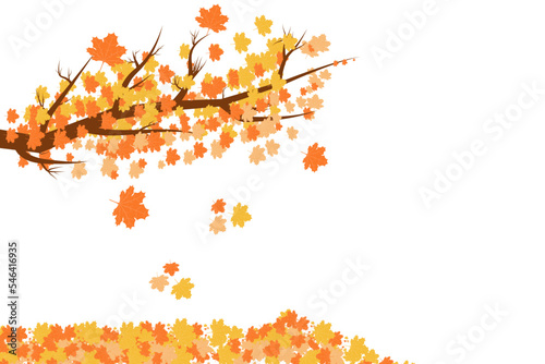 Happy Thanksgiving Day border with maple Leaves branches sunflower. Background full of branches and hanging maple Leaves. suitable for background  banner poster greeting card text lettering copyspace.