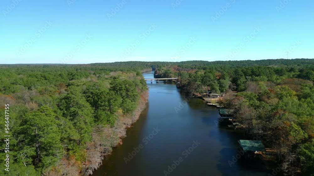 Big Cypress Bayou River at Caddo Lake State Park - aerial view Big Cypress Bayou River at Caddo Lake State Park - aerial view