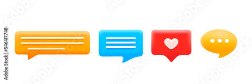 3D speech bubble icons set, isolated on white background. 3D Chat icon set.