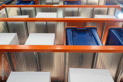 Storage shelves. Cardboard ...