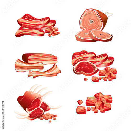 Set different cuts of meats vector illustration