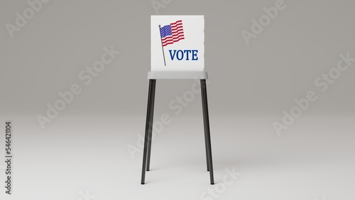 3d rendering of American voting booth with design of United States of America flag and written 