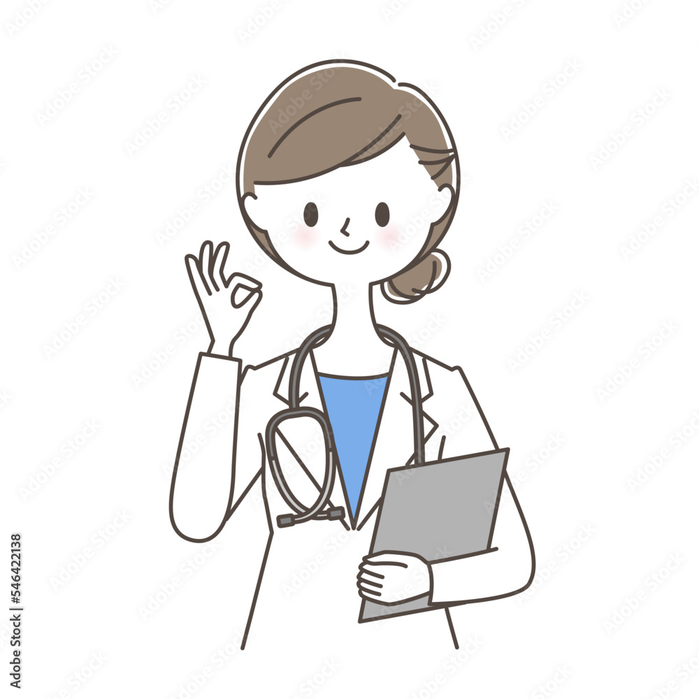 OKサインをだす笑顔の女性医師 OKサインをだす笑顔の女性医師