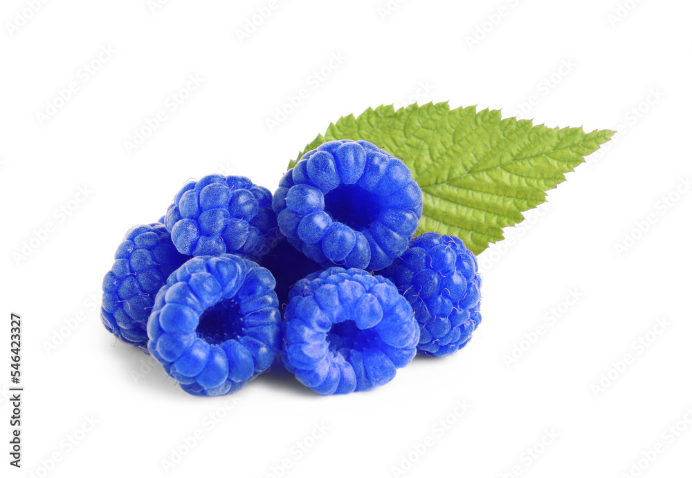 Fresh tasty blue raspberries isolated on white - obrazy, fototapety, plakaty 
