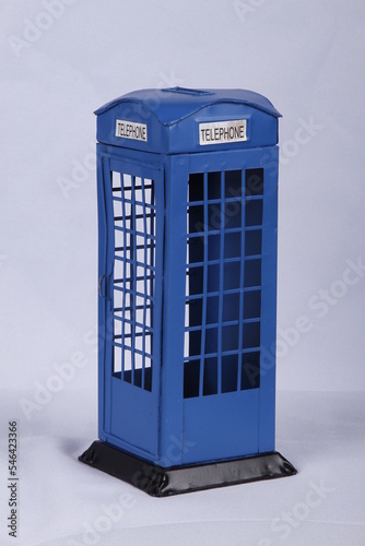 Obraz na plátně Miniature British blue telephone booth