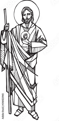 Hand drawn illustration of St Jude Thaddeus .
