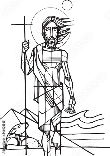 Stampa su tela Hand drawn illustration of saint john the baptist.