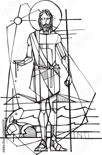 Print op canvas Hand drawn illustration of saint john the baptist.