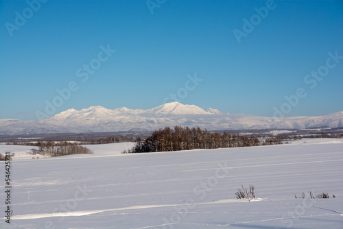 冬の晴れた日の雪原と雪山　大雪山  © kinpouge