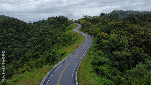 Road no.3 or sky road over top of mountains with green jungle in Nan province, Thailand © Chalearmrat