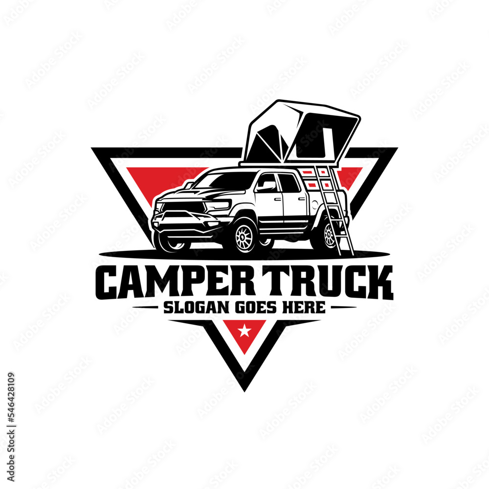 Obraz premium camper truck with roof top tent illustration logo vector
