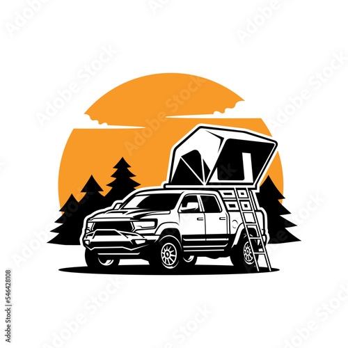 camper truck with roof top tent illustration logo vector