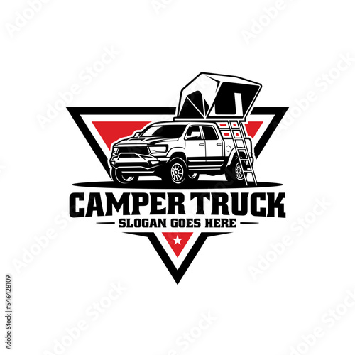 camper truck with roof top tent illustration logo vector