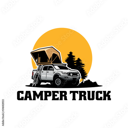 camper truck with roof top tent illustration logo vector