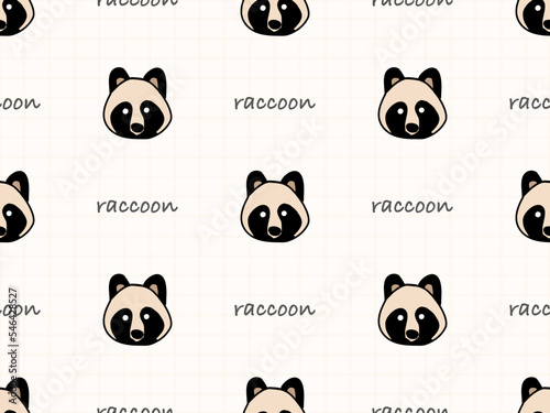Raccoon cartoon character seamless pattern on cream background