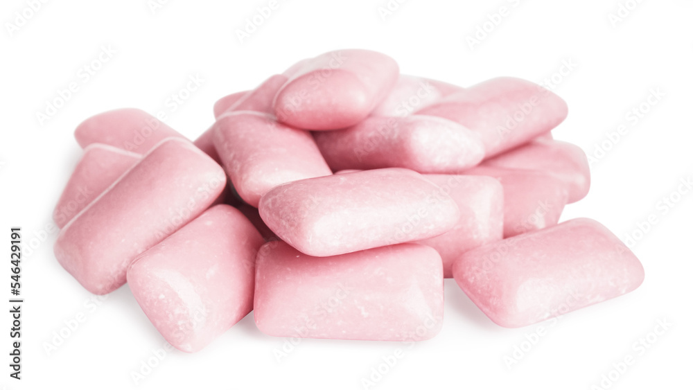 Heap of tasty sweet chewing gums on white background Heap of tasty sweet chewing gums on white background