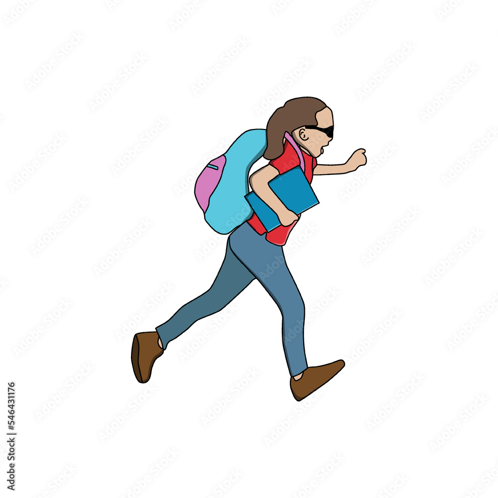illustration of a happy little boy going to school