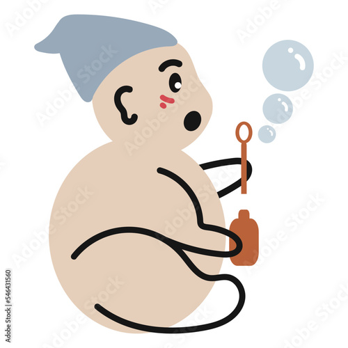 Baby playing buble hand hand drawn element