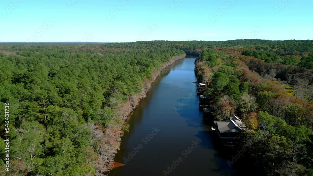 Big Cypress Bayou River at Caddo Lake State Park aerial view Stock