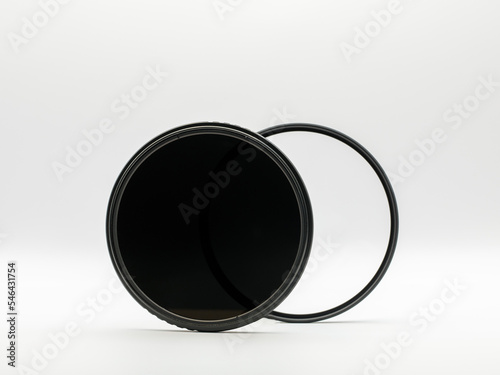Fotografija Set of screw-on photographic glass filters for UV protection and reflections and variable ND, neutral density filter to reduce amount of light