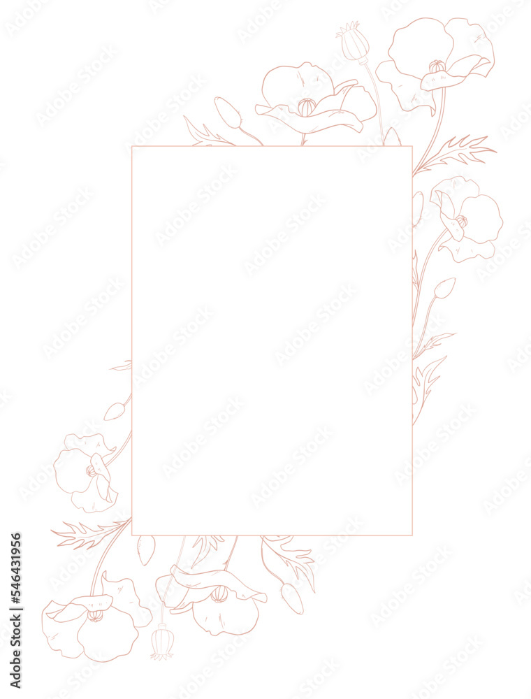 Beautiful frame vector clip art poppy flower stock illustration.