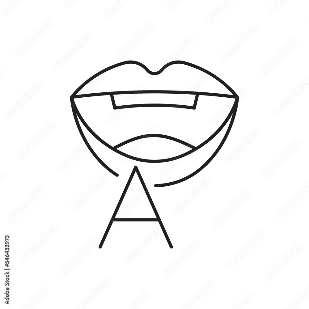 Articulation therapy icon design. Thin Outline Mouth and Letters Icon. Such Line sign as Articulation, Speech Therapy, Talk or Speak. vector illustration Articulation therapy icon design. Thin Outline Mouth and Letters Icon. Such Line sign as Articulation, Speech Therapy, Talk or Speak. vector illustration