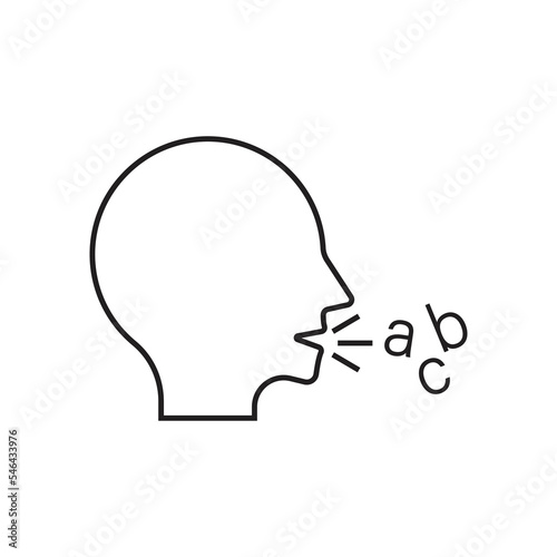 Articulation therapy icon design. Thin Outline Mouth and Letters Icon. Such Line sign as Articulation, Speech Therapy, Talk or Speak. vector illustration photo