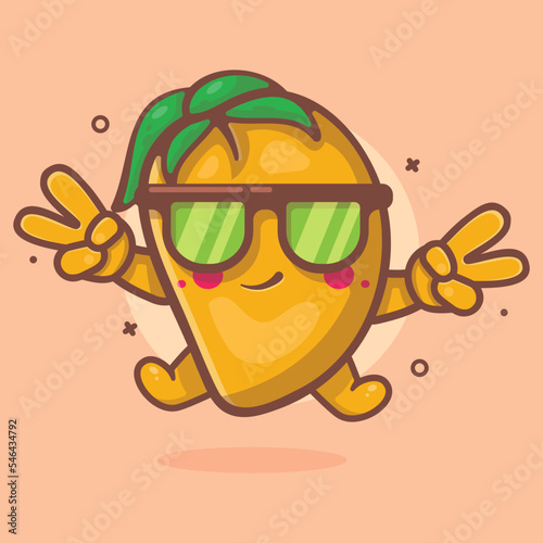 cool mango fruit character mascot with peace sign hand isolated cartoon in flat style design 