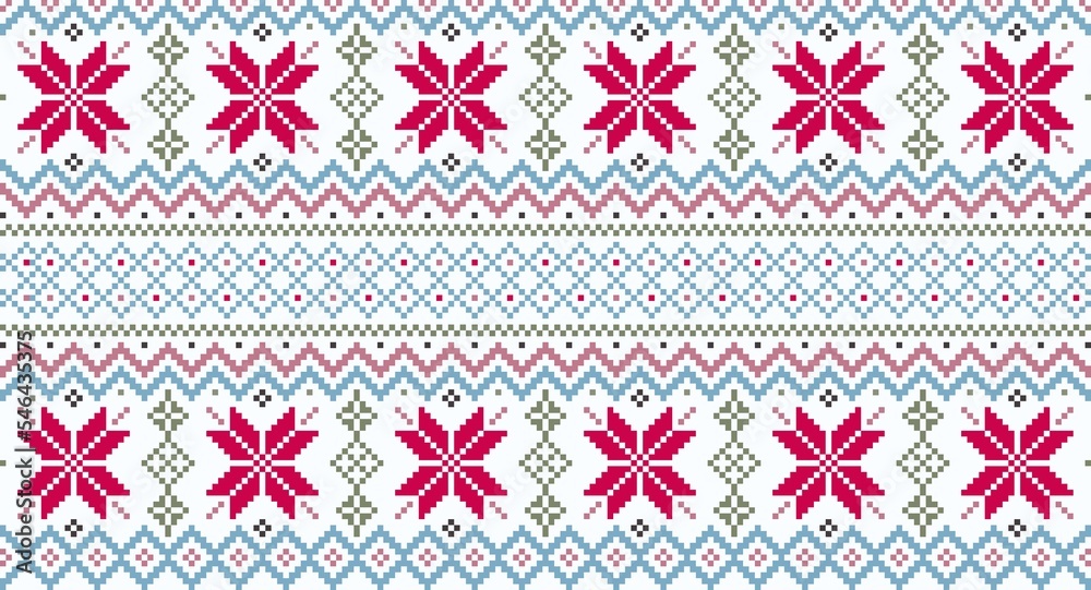 Image of a Nordic pattern Christmas card in pixel art. Background, wallpaper..
