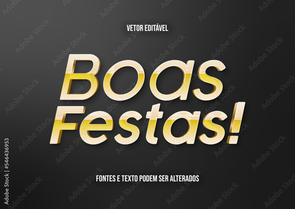 Boas festas ano novo vetor de texto editável estilo 3d dourado e realista.