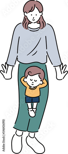 母親の膝の上で寝ている子供のイラスト素材