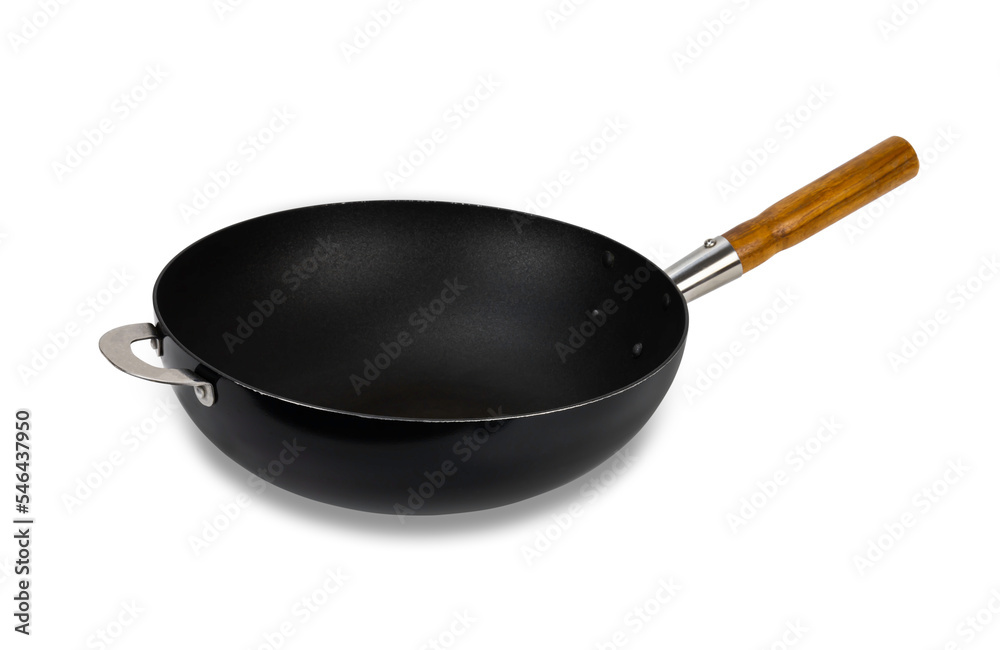 Cast iron pan with wooden handle isolated on white background with clipping path. Cast iron pan with wooden handle isolated on white background with clipping path.